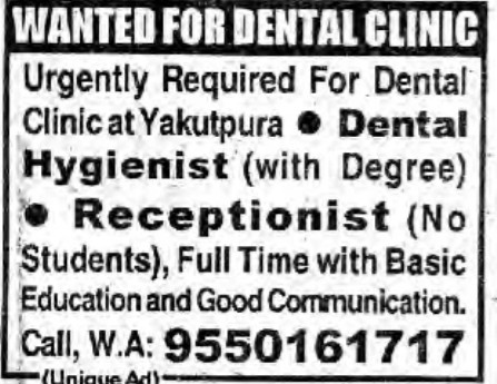 Recruitment for Dental Clinic