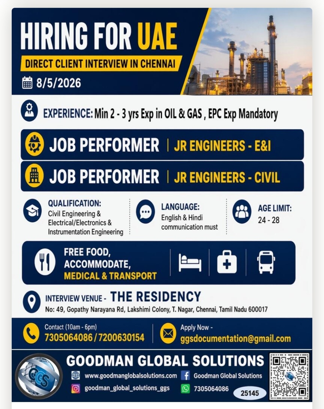 RECRUITMENT FOR ENGINEERS FOR UAE