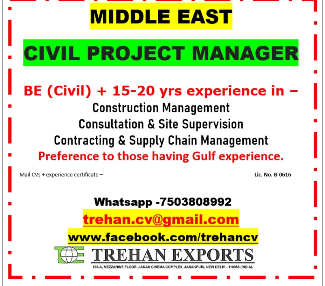 RECRUITMENT FOR MANAGER AT MIDDLE EAST