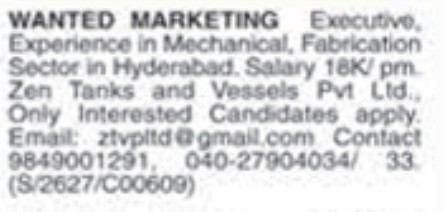 RECRUITMENT FOR MARKETING EXECUTIVES