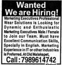 RECRUITMENT FOR MARKETING EXECUTIVES