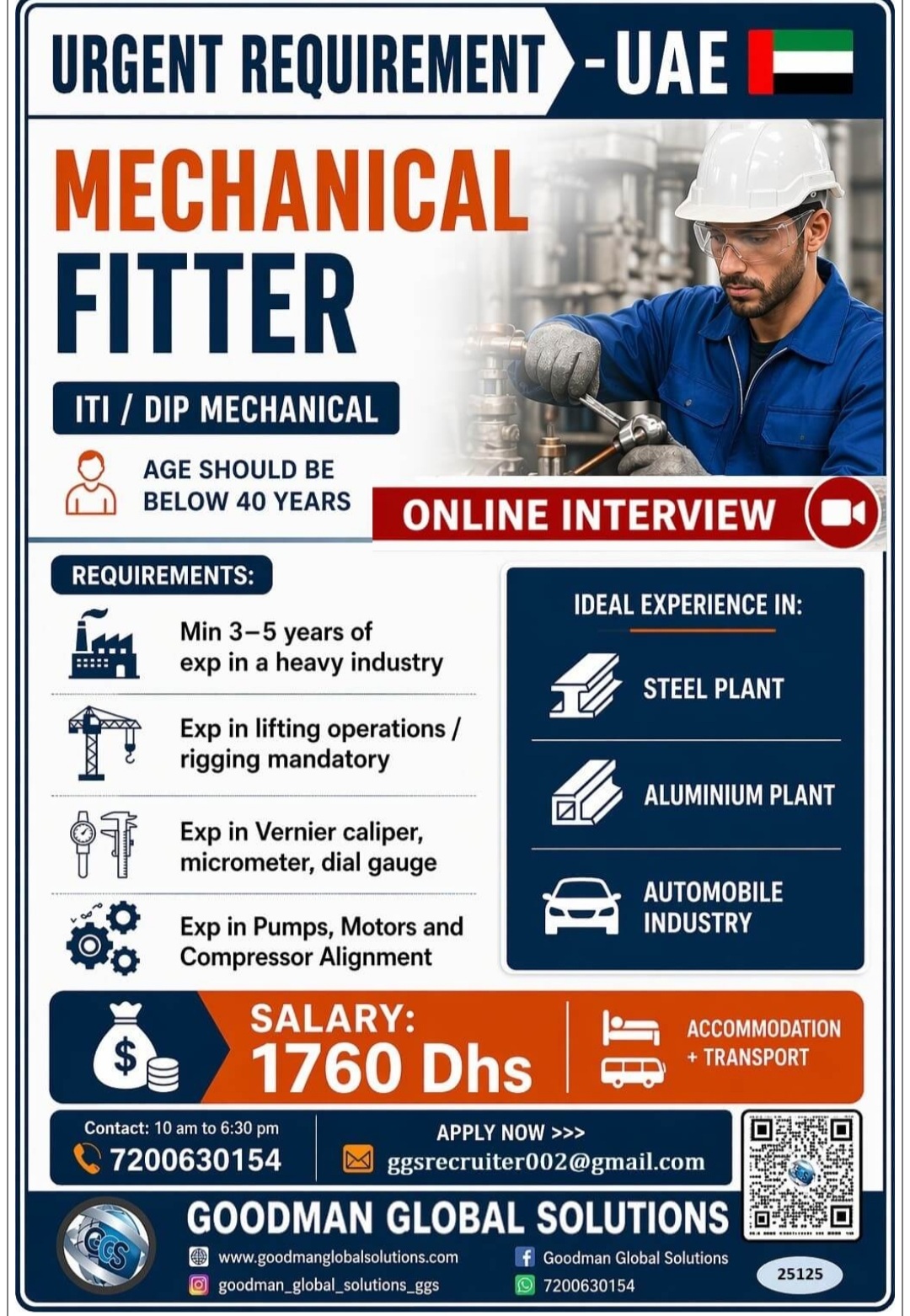 RECRUITMENT FOR MECHANICAL FITTER FOR UAE