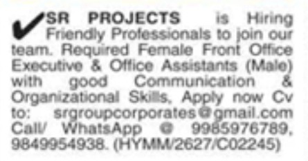 RECRUITMENT FOR OFFICE STAFF ( Front Executive and Assistant)