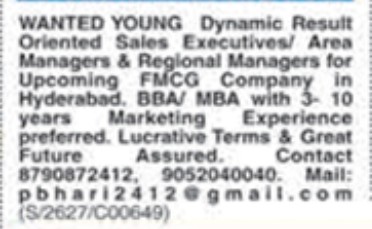 RECRUITMENT FOR SALE'S EXECUTIVE & MANAGERS
