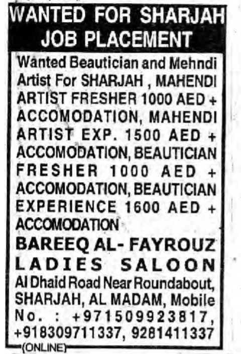 Recruitment for Sharjah Job Placement