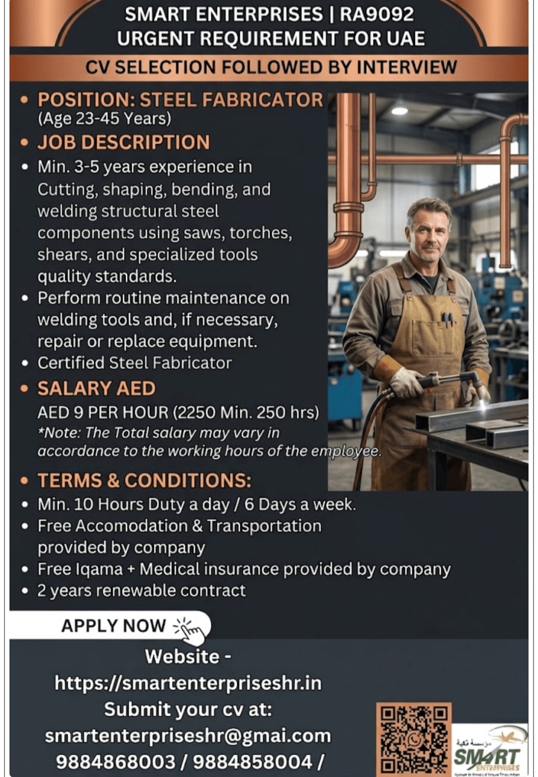 RECRUITMENT FOR STEEL FABRICATOR FOR SAUDI ARABIA