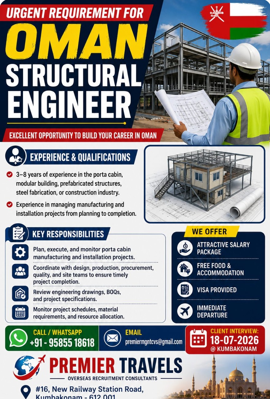 RECRUITMENT FOR STRUCTURAL ENGINEER FOR OMAN