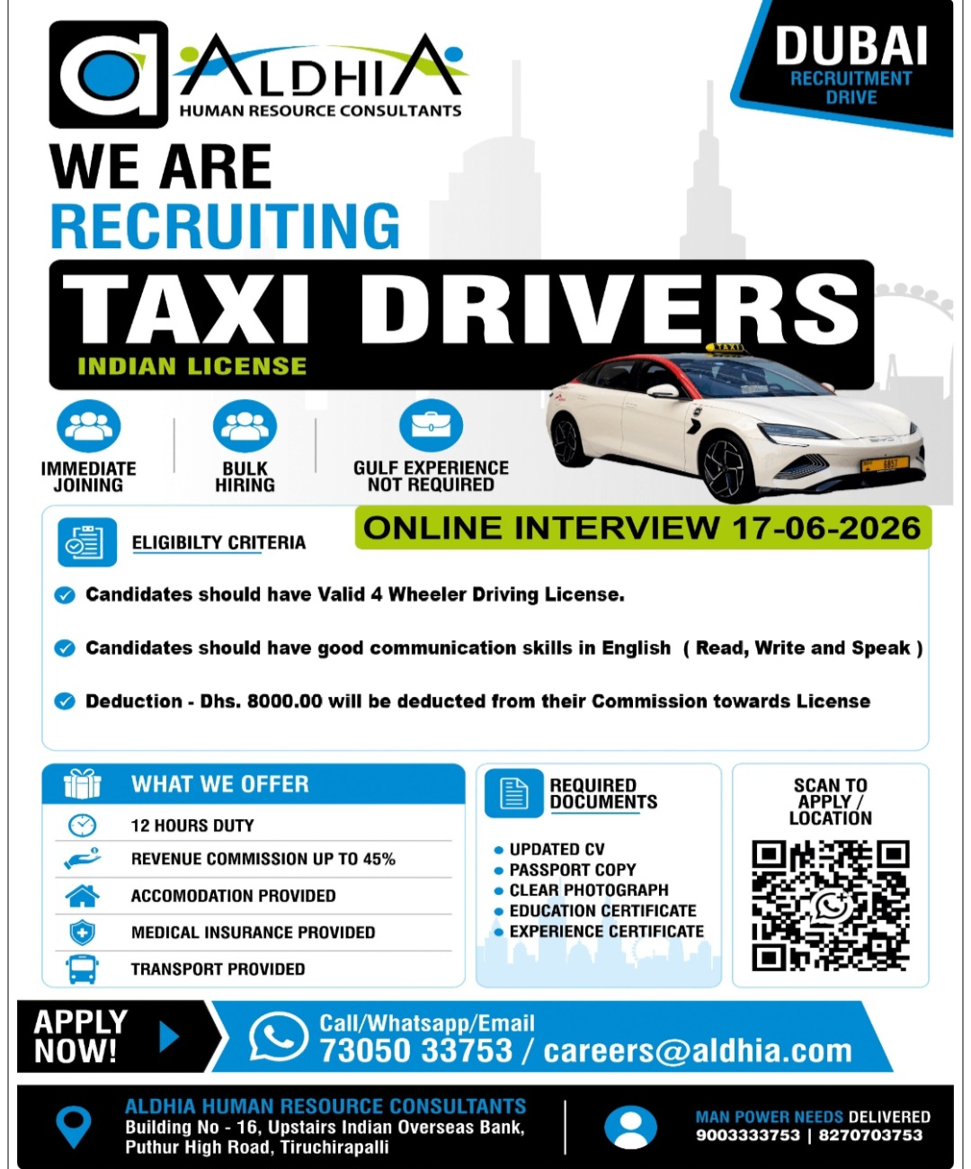 RECRUITMENT FOR TAXI DRIVER FOR DUBAI