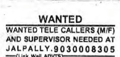 Recruitment for Tele-Callers at Jalpally