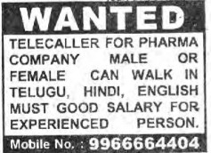 RECRUITMENT FOR TELE CALLERS