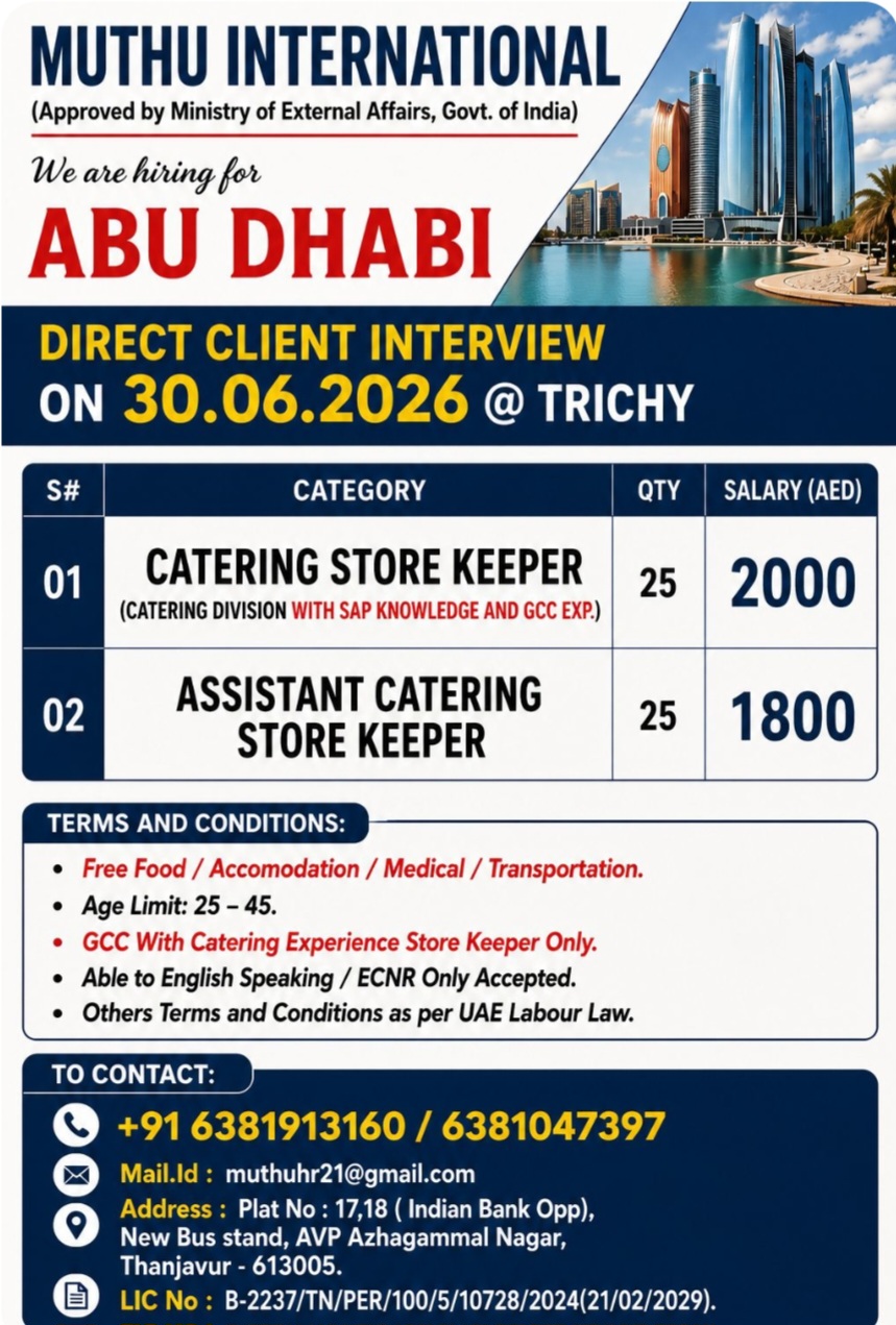 REPUTED COMPANY IS HIRING FOR ABU DHABI