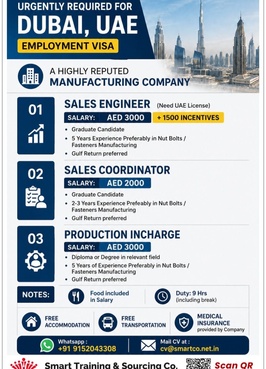 REPUTED MANUFACTURING COMPANY IS HIRING FOR DUBAI