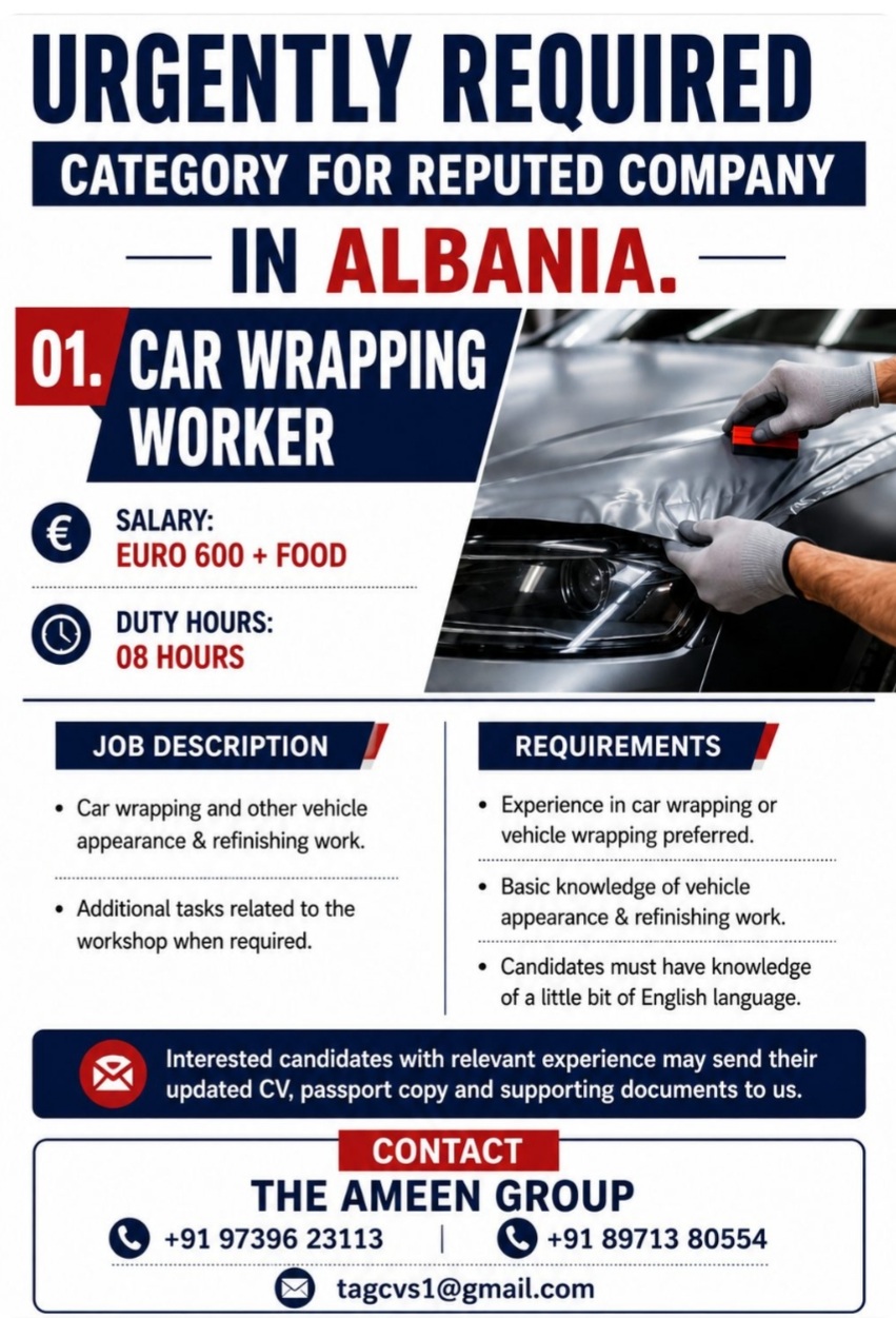 Required – Car Wrapping Workers – Albania