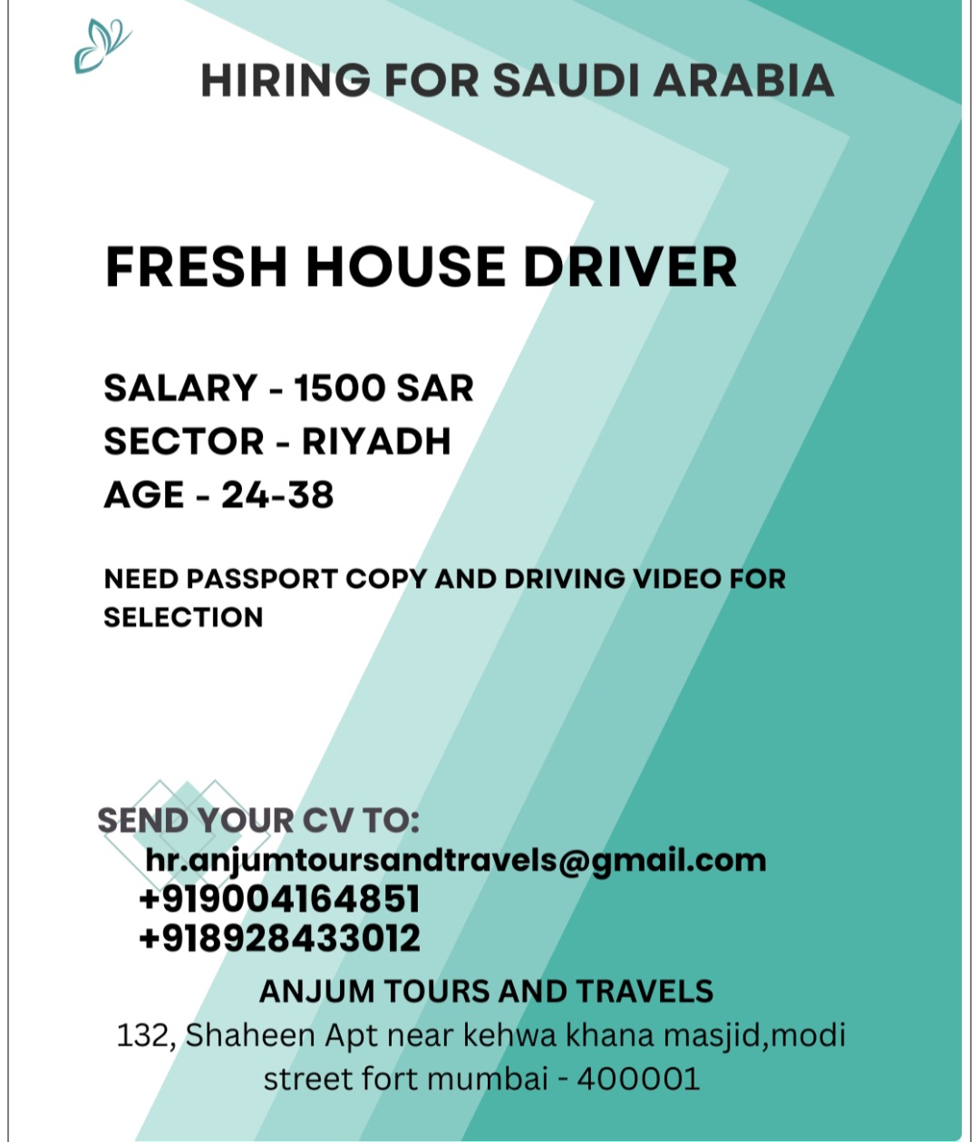 REQUIRED DRIVER FOR SAUDI ARABIA