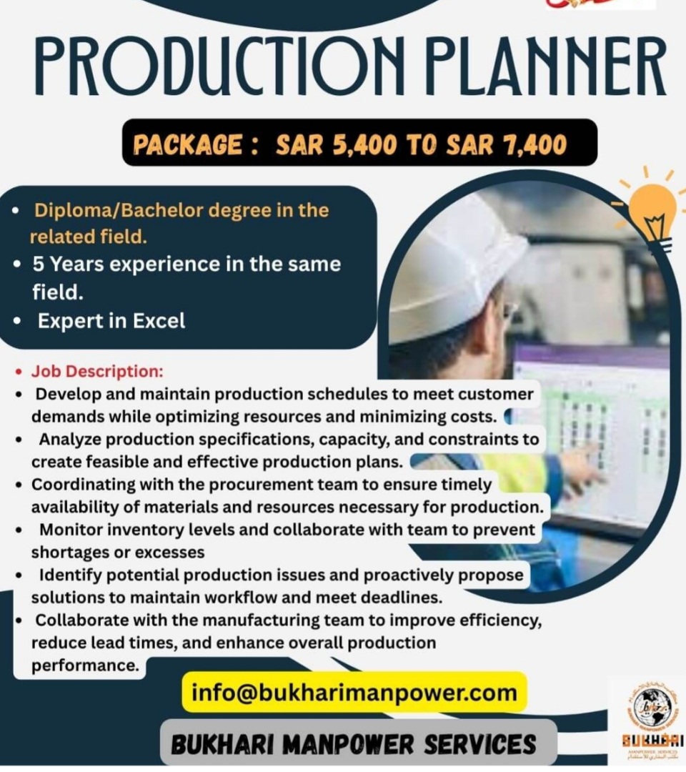 REQUIRED FOR SAUDI ARABIA - PRODUCTION PLANNER
