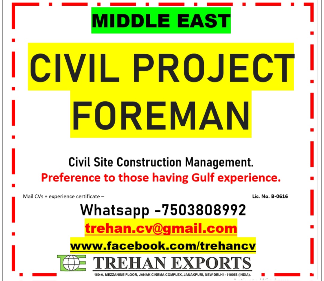 REQUIRED FOREMAN FOR CIVIL SITE