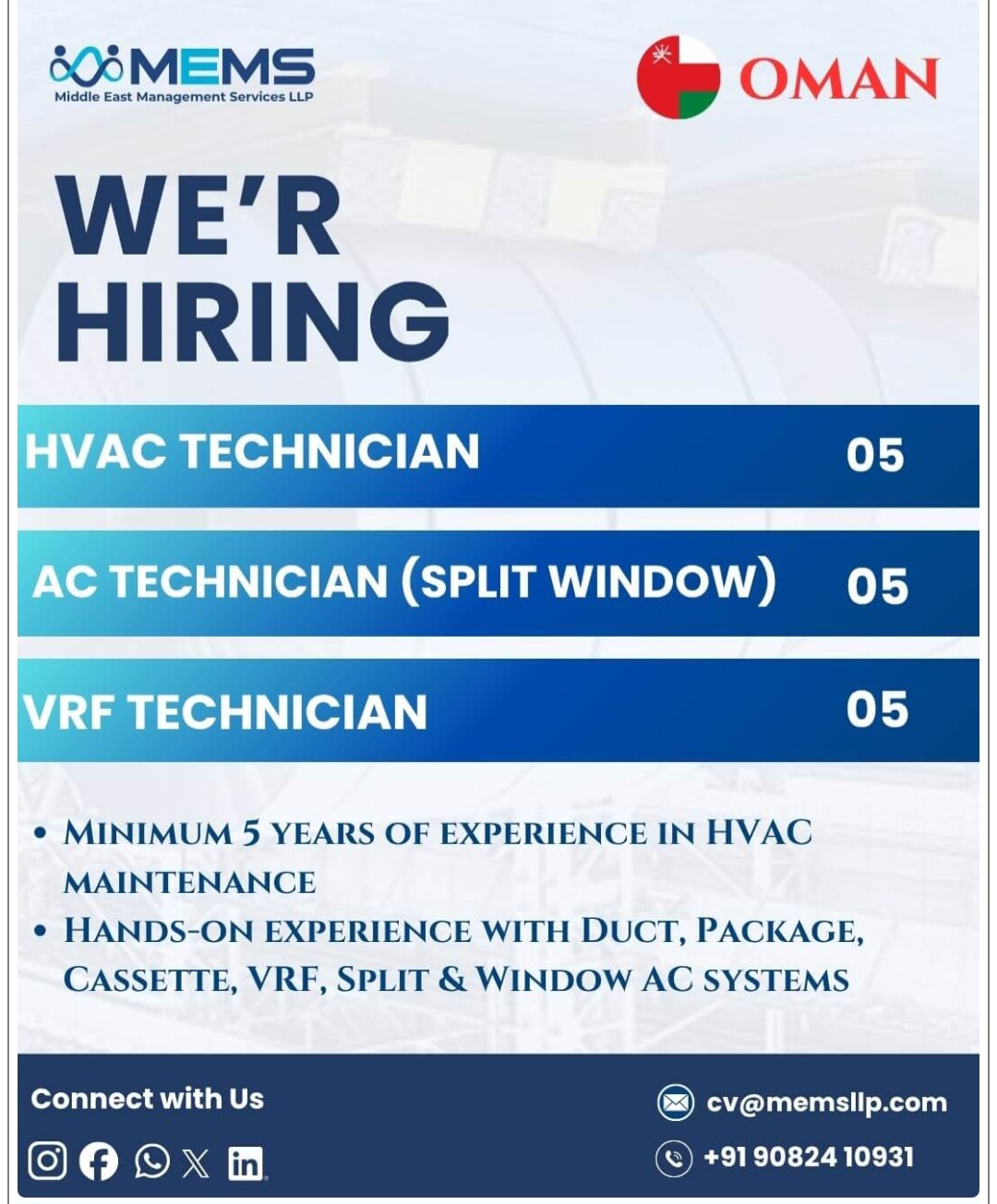 REQUIRED HVSC TECHNICIAN FOR OMAN