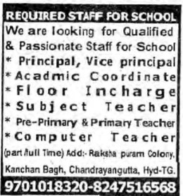 Required Staff For School-  Rakshapuram