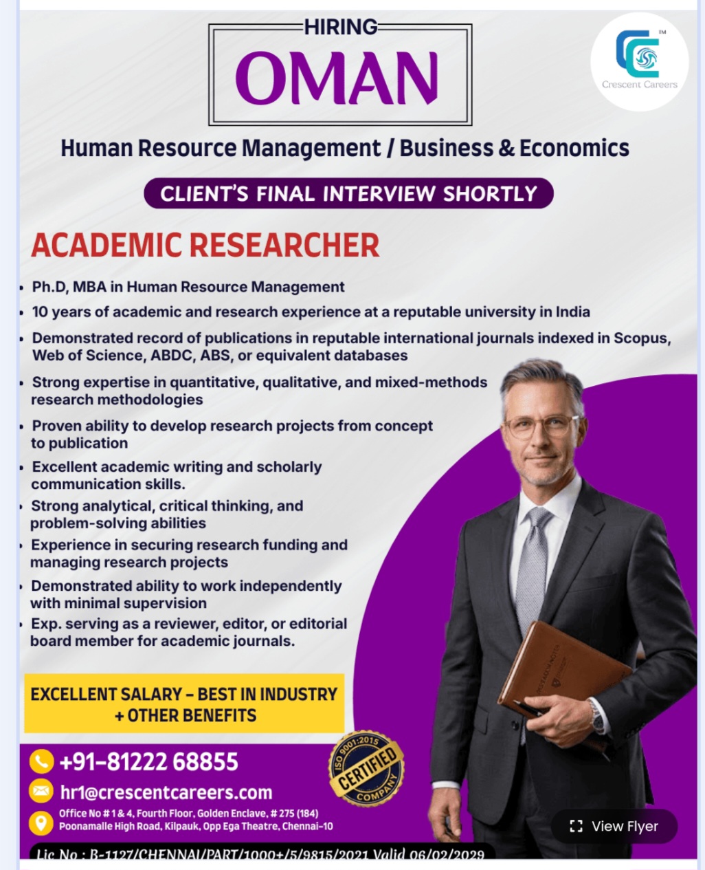 REQUIREMENT FOR ACADEMIC RESERCHER for OMAN