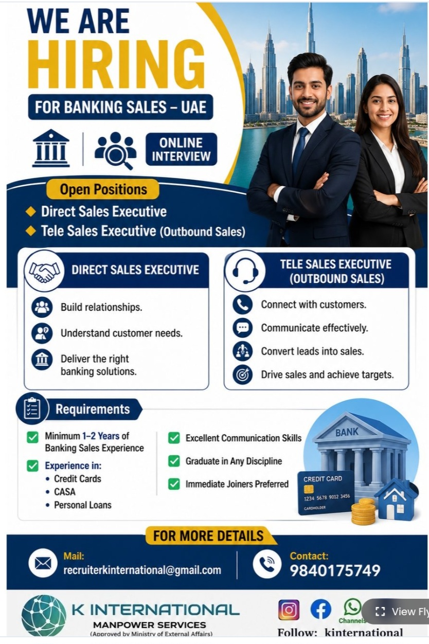 REQUIREMENT FOR BANKING SALES UAE