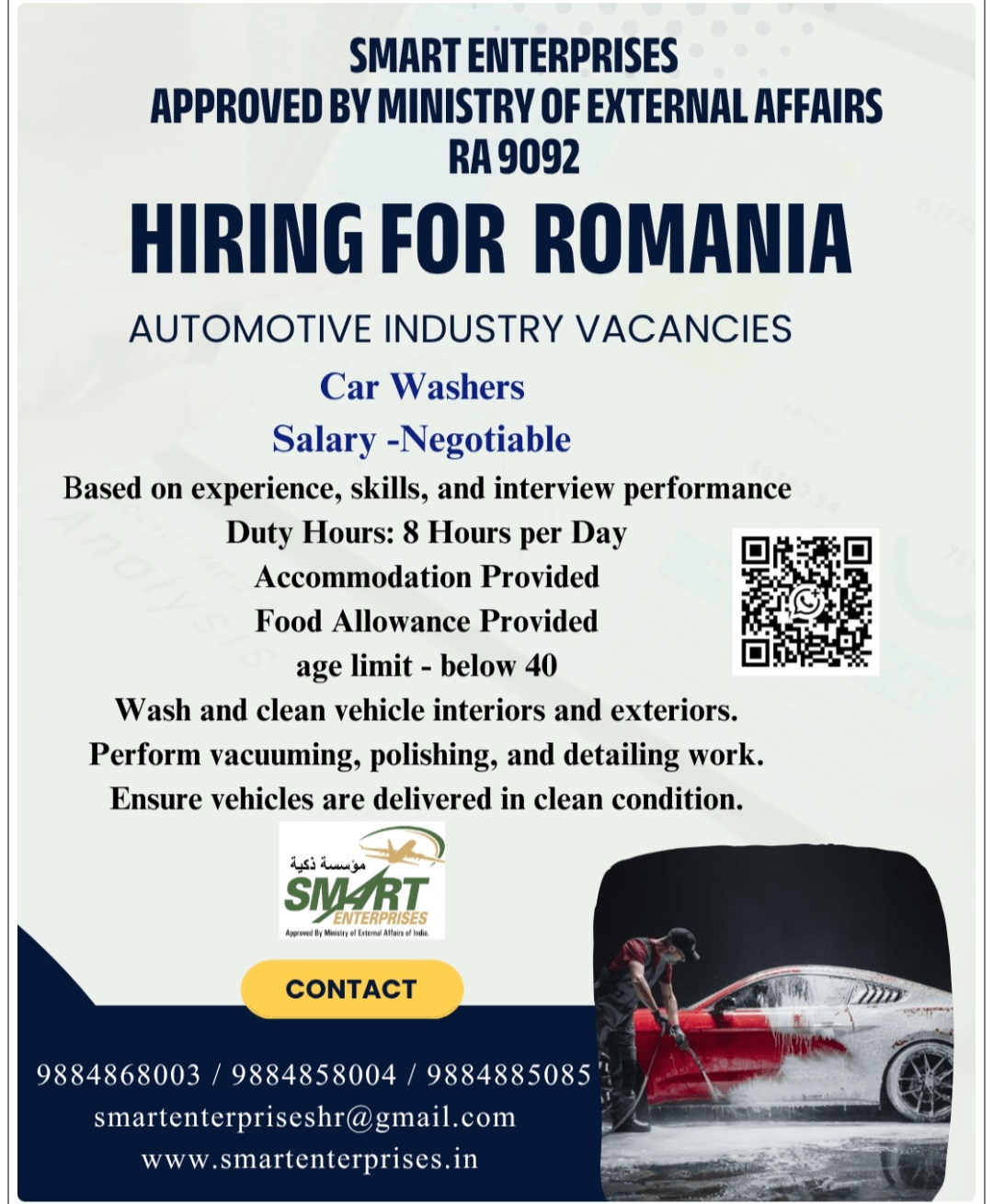 REQUIREMENT FOR CAR WASHERS