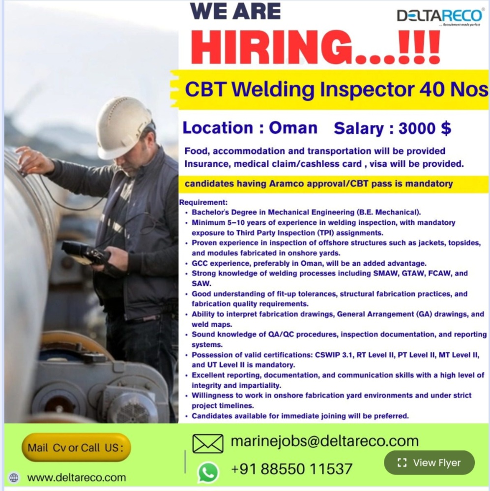 REQUIREMENT FOR CBT WELDING INSPECTOR