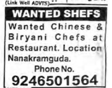 REQUIREMENT FOR CHEF