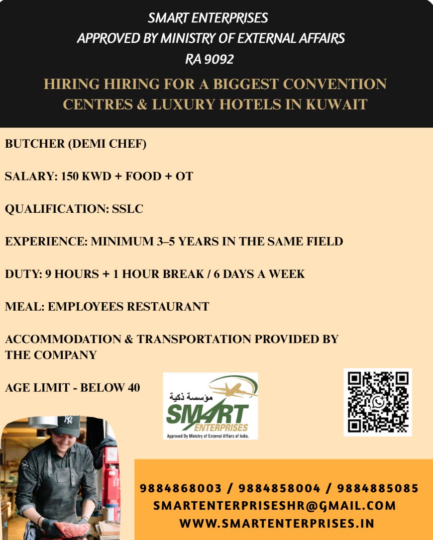 REQUIREMENT FOR DEMI CHEF FOR KUWAIT