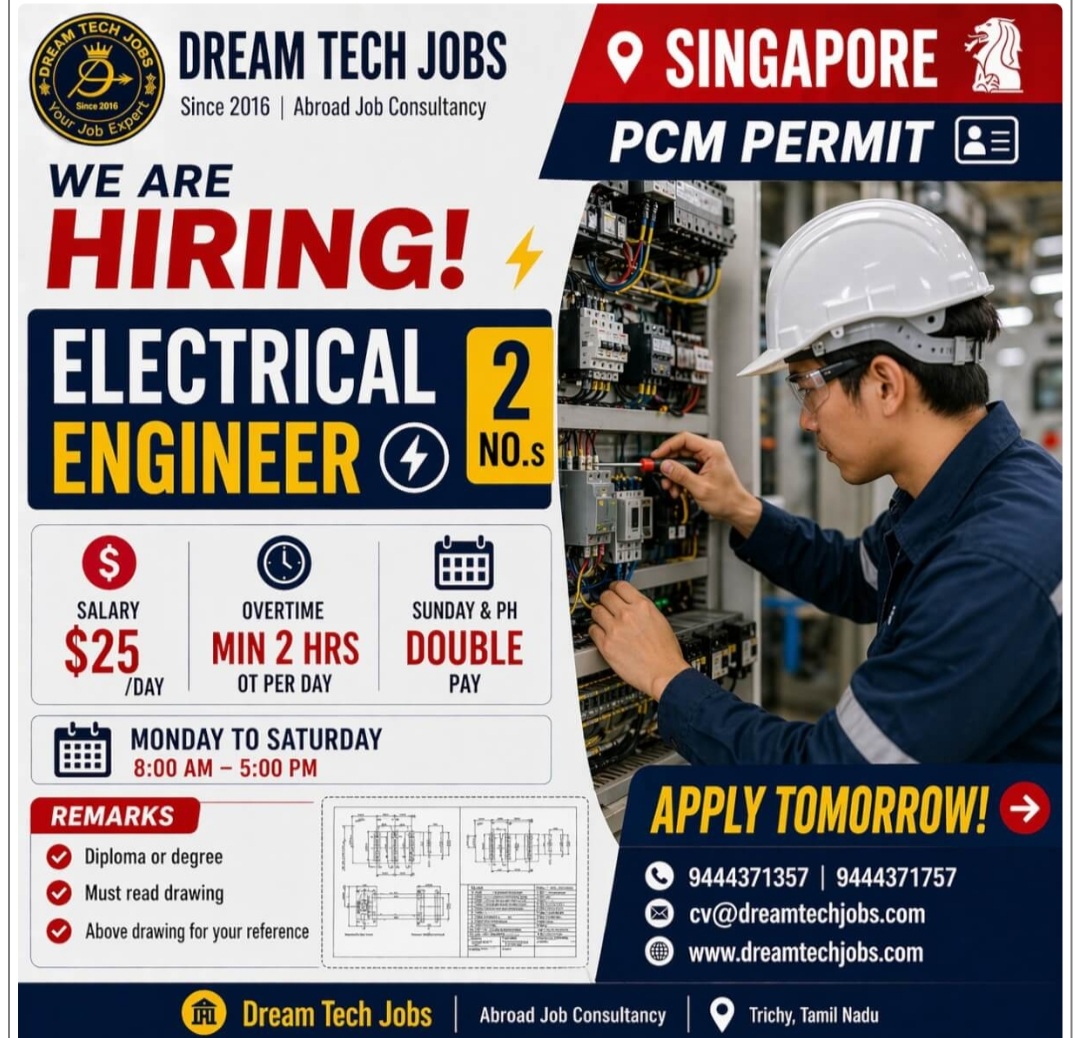 REQUIREMENT FOR ELECTRICAL ENGINEER AT SINGAPORE