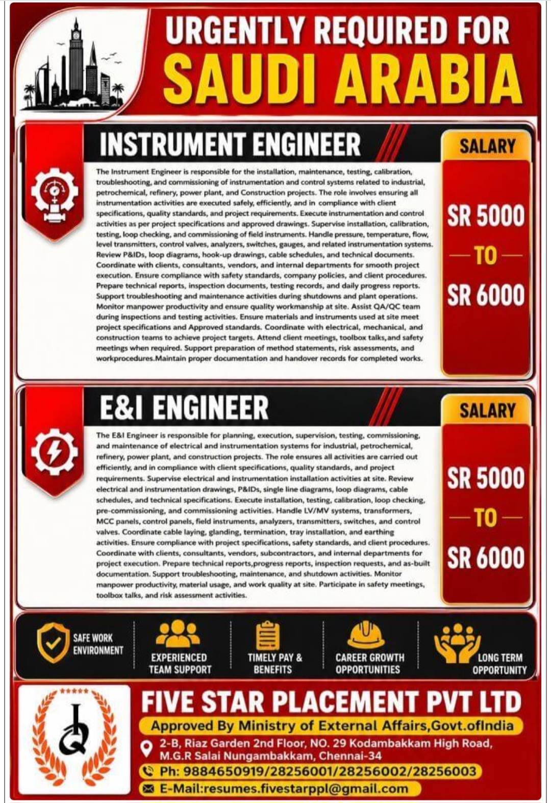 REQUIREMENT FOR ENGINEERS FOR SAUDI ARABIA
