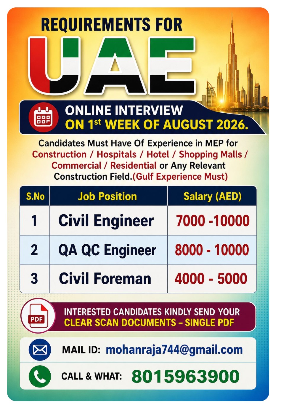REQUIREMENT FOR ENGINEERS FOR UAE