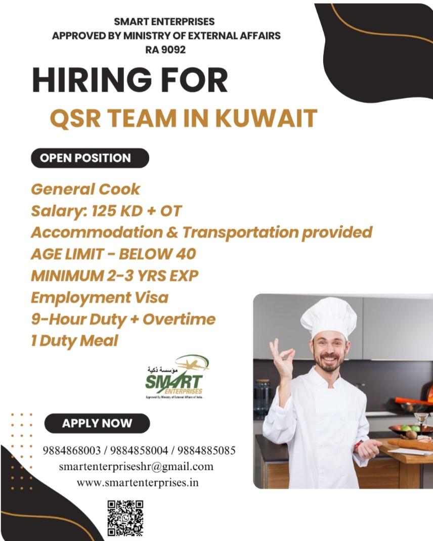 REQUIREMENT FOR GENERAL COOK FOR KUWAIT