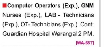 REQUIREMENT FOR HOSPITAL AT WARANGAL