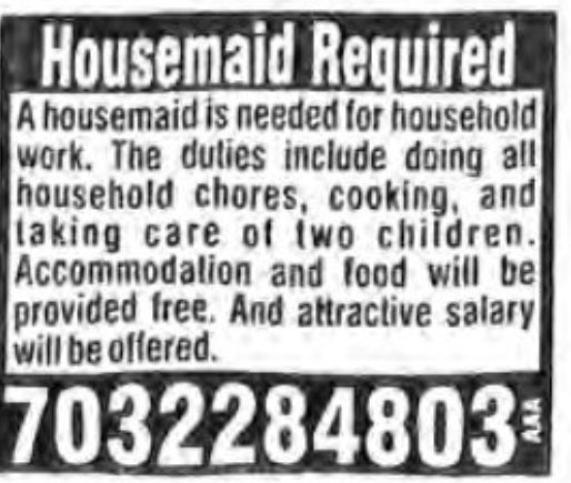 Requirement For Housemaid