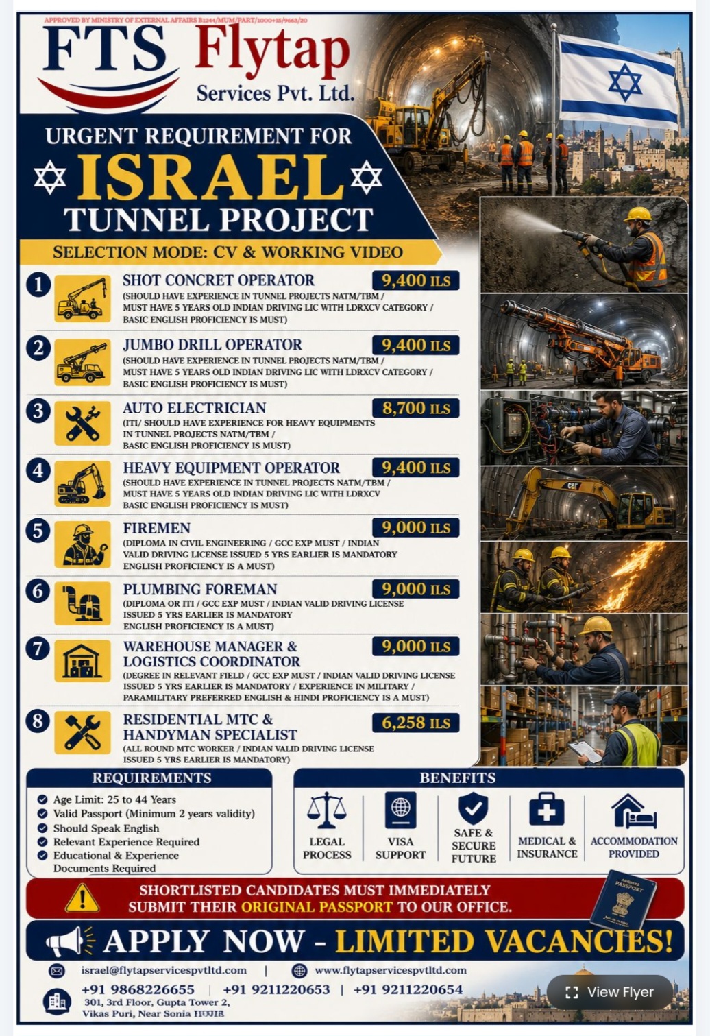 REQUIREMENT FOR ISREAL TUNNEL PROJECT