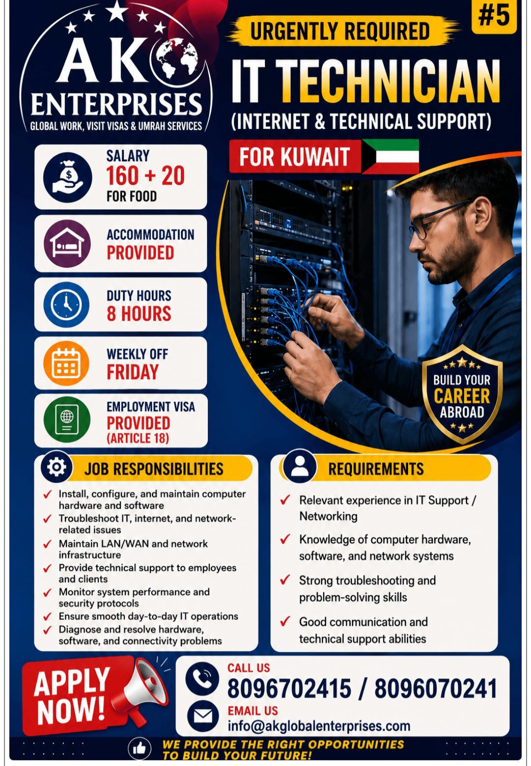 REQUIREMENT FOR IT TECHNICIAN FOR KUWAIT