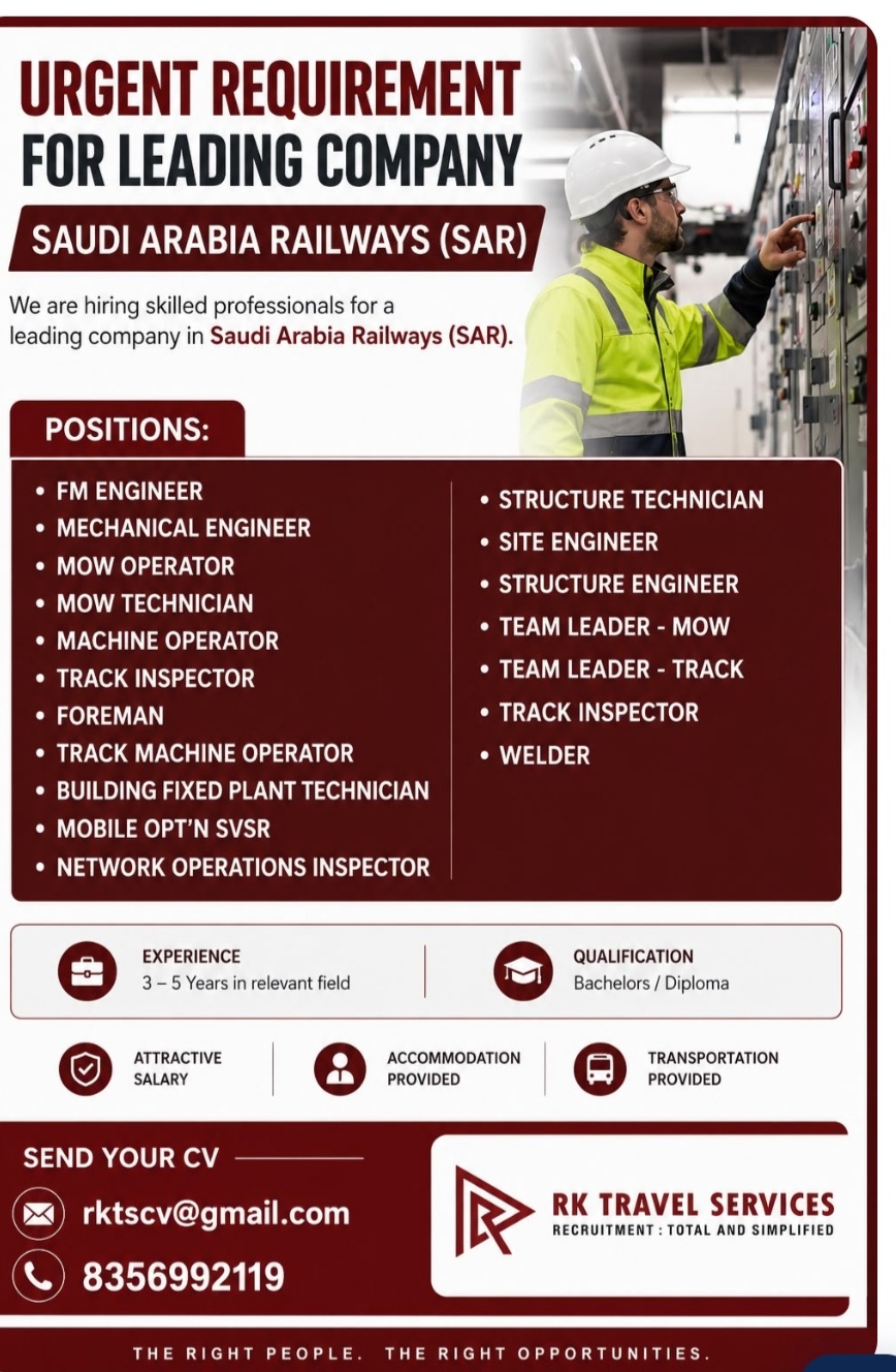 REQUIREMENT FOR LEADING SAUDI ARABIA RAILWAYS