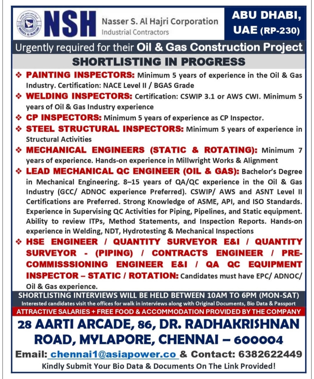 REQUIREMENT FOR OIL AND GAS CONSTRUCTION PROJECT