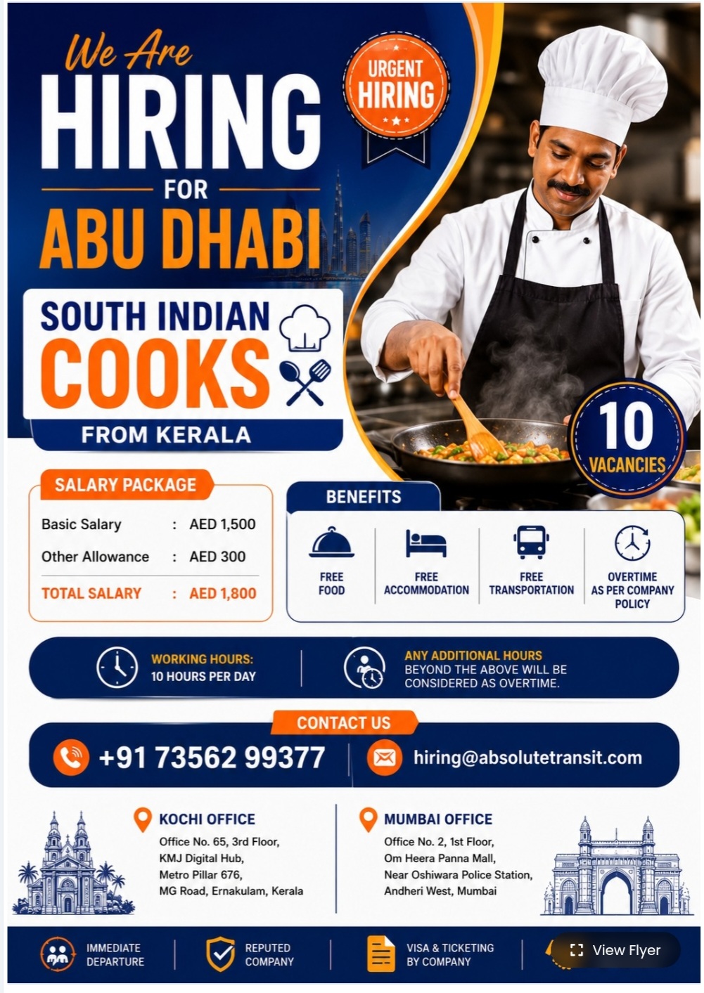 REQUIREMENT FOR SOUTH INDIAN COOK FOR ABUDHABI