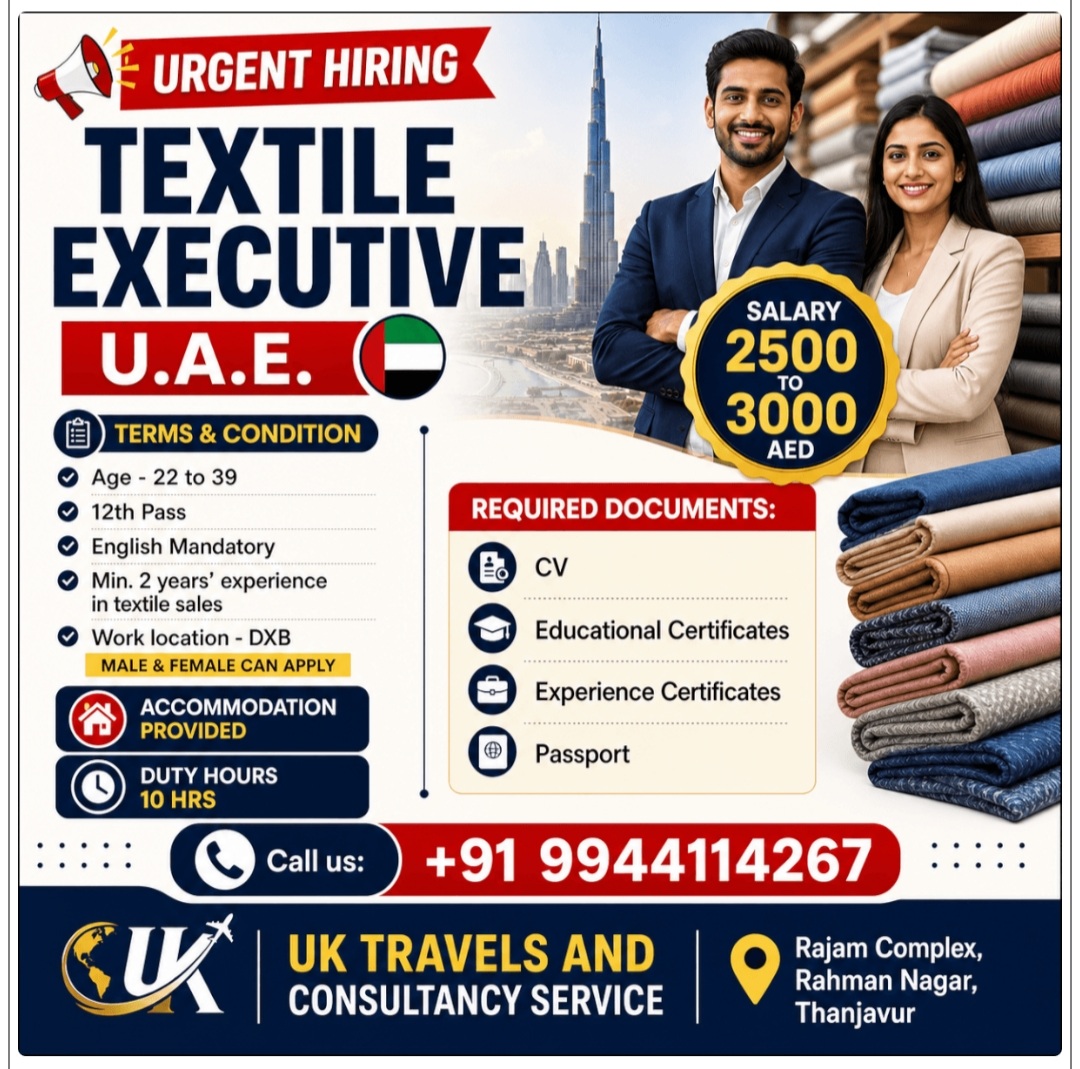 REQUIREMENT FOR TEXTILE EXECUTIVE