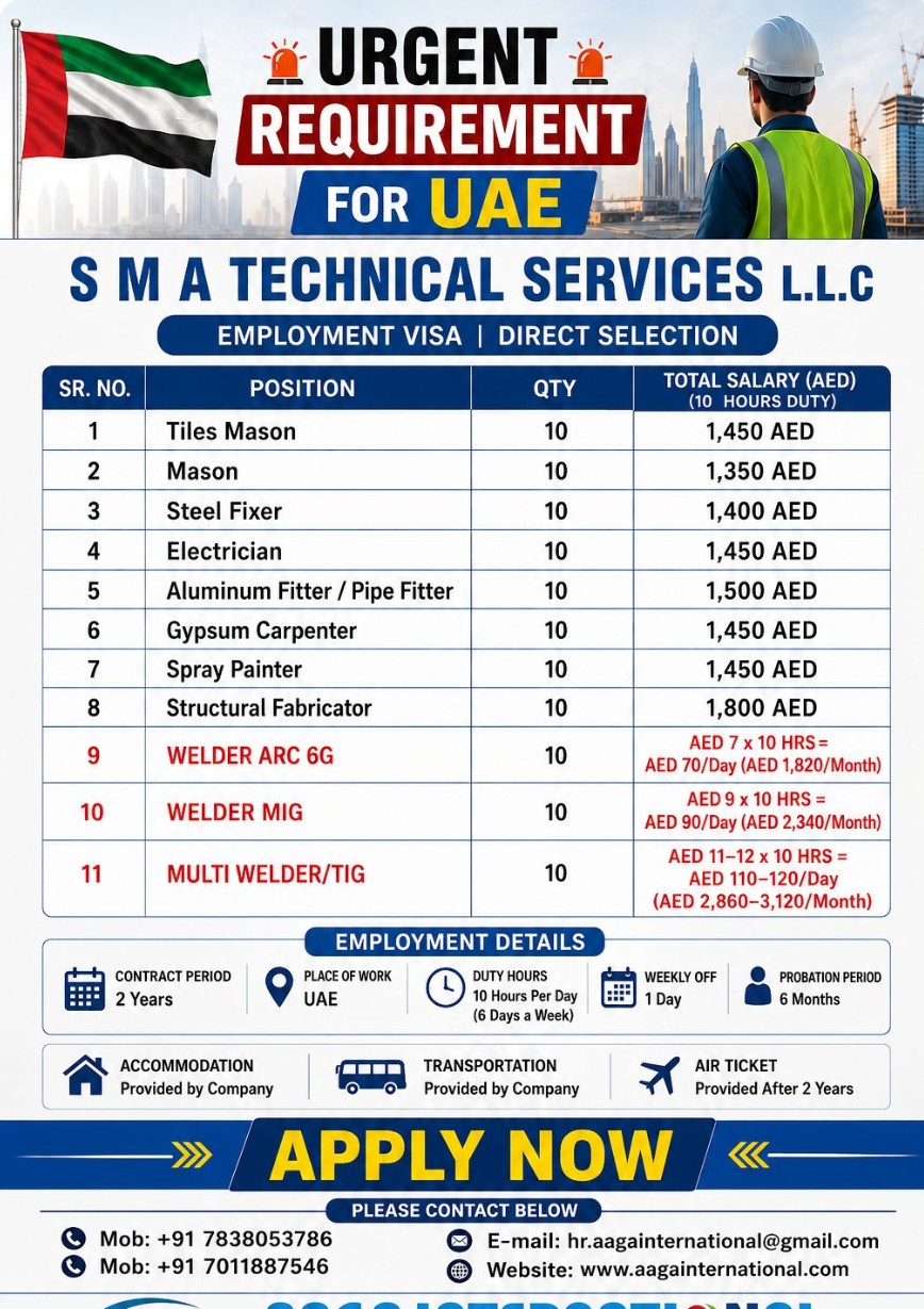 Requirement for UAE - SMA Technical Services LLC