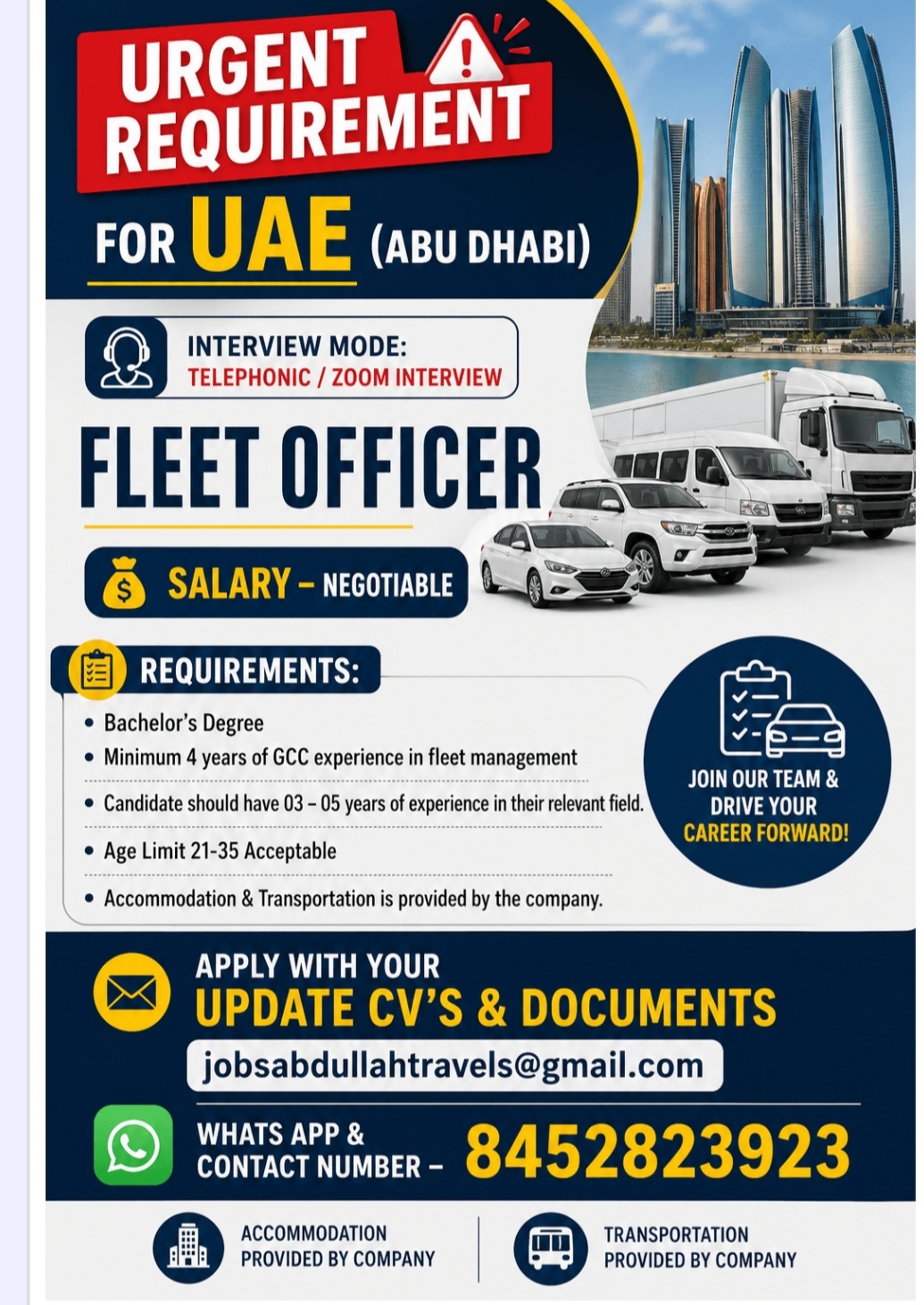 REQUIREMENT OF FLEET OFFICER FOR ABU DHABI