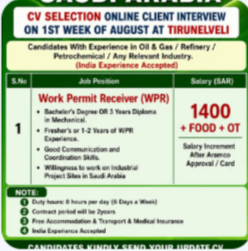 REQUIREMENTS FOR “ARAMCO PROJECT” SAUDI ARABIA