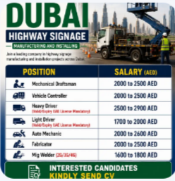 REQUIREMENTS FOR DUBAI – CV SELECTION