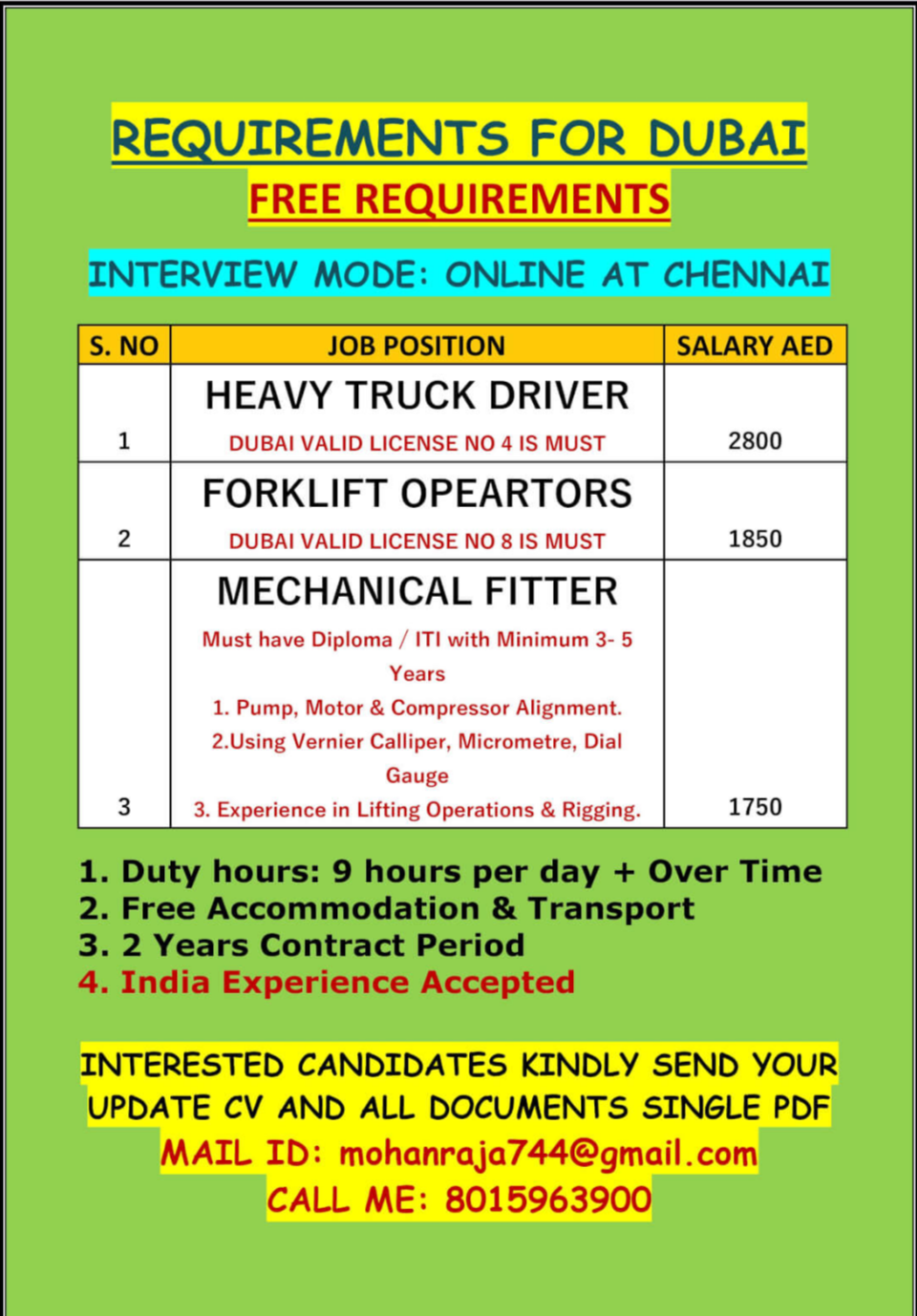 REQUIREMENTS FOR DUBAI