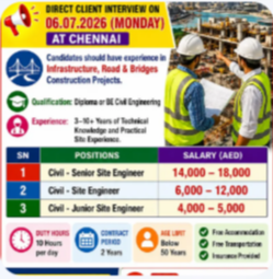 REQUIREMENTS FOR “GUNAL CONSTRUCTION COMPANY LLC” DUBAI DIRECT CLIENT INTERVIEW ON 06.07.2026 (MONDAY) AT CHENNAI