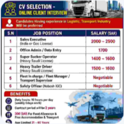 REQUIREMENTS FOR “LEADING TRANSPORT COMPANY” SAUDI – CV SELECTION – ONLINE CLIENT INTERVIEW