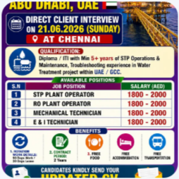 REQUIREMENTS FOR “OFFSHORE” ABUDHABI DIRECT CLIENT INTERVIEW ON 21.06.2026 (SUNDAY) AT CHENNAI