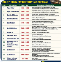 REQUIREMENTS FOR “RAMZ United/ PZD”SAUDI ARABIA DIRECT CLIENT INTERVIEW ON 08.07.2026 (WEDNESDAY) AT CHENNAI