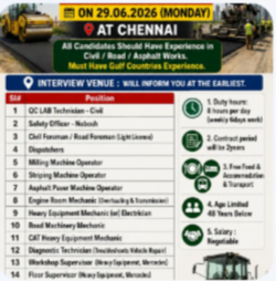 REQUIREMENTS FOR “ROAD CONSTRUCTION COMPANY” SAUDI ARABIA – DIRECT CLIENT INTERVIEW ON 29.06.2026 (MONDAY) AT CHENNAI
